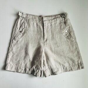 Athleta Voyager 100% Linen Shorts Womens Size‎ 10 Khaki Tan 6.5" Inseam